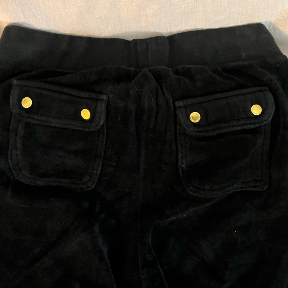 JUICY Black Velvet Pants with Gold Button Accents